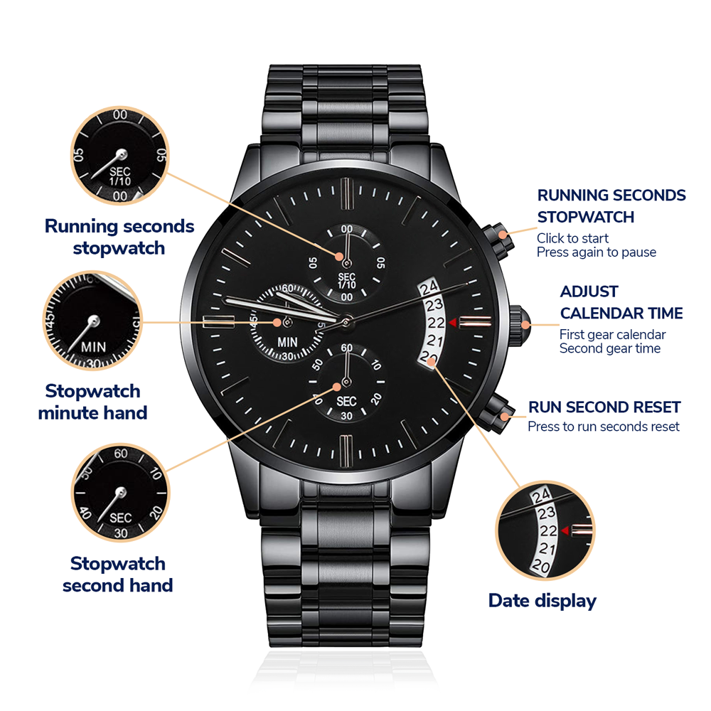 Elegant Black Chronograph Watch - Personalize just for him