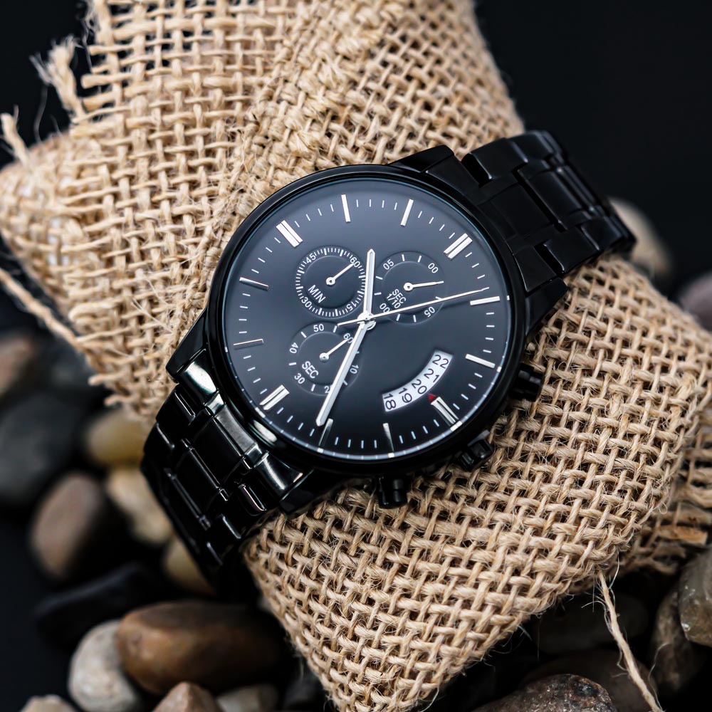 Elegant Black Chronograph Watch - Personalize just for him